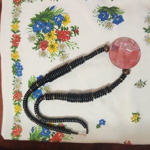 Vintage disc beaded chunky bohemian necklace with mother of pearl inlay pendent